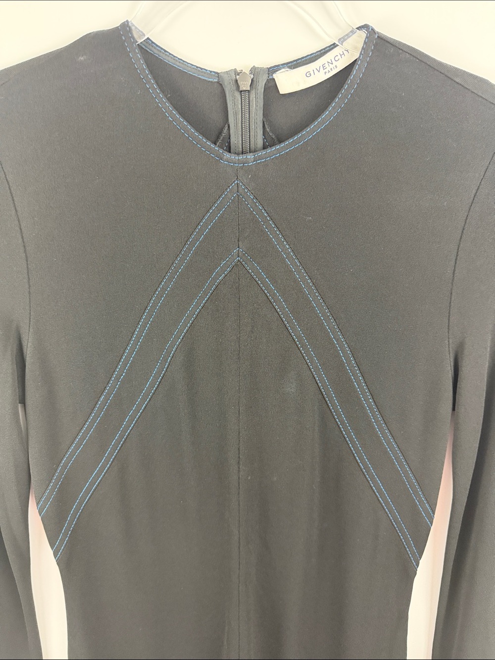 Givenchy Black Long Sleeve Contrast Stitch A-Line Mini Dress FR 36 US S - Picture 4 of 10